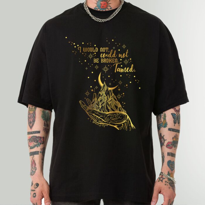 Unbreakable Spirit Shirt With Golden Mountains and Stars Design